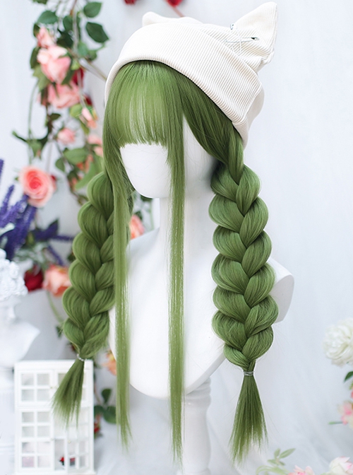 Forest Abyss series avocado green Literary fresh straight Smooth air bangs Classic Lolita long wigs