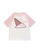 Summer Cute Pink Casual Round Neck Ice Cream Small Animal Melting Kitten Print Kawaii Fashion Short Sleeve T Shirt