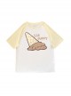 Casual Round Neck Summer Cute Yellow Ice Cream Melting Puppy Print Kawaii Fashion Short Sleeve T Shirt