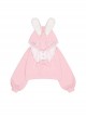 Girly Jam Series Pink Love Buckle Loose Cute Ruffles Lace Bowknot Bunny Ears Little Furball Kawaii Fashion Pullover Hoodie
