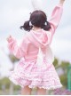 Girly Jam Series Pink Love Buckle Loose Cute Ruffles Lace Bowknot Bunny Ears Little Furball Kawaii Fashion Pullover Hoodie