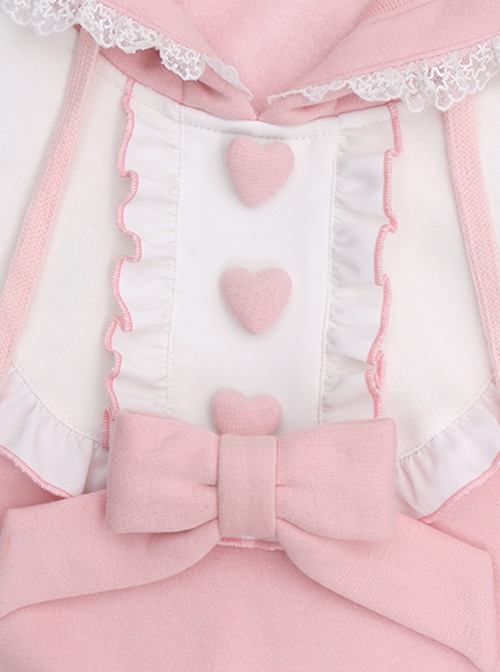 Girly Jam Series Pink Love Buckle Loose Cute Ruffles Lace Bowknot Bunny Ears Little Furball Kawaii Fashion Pullover Hoodie