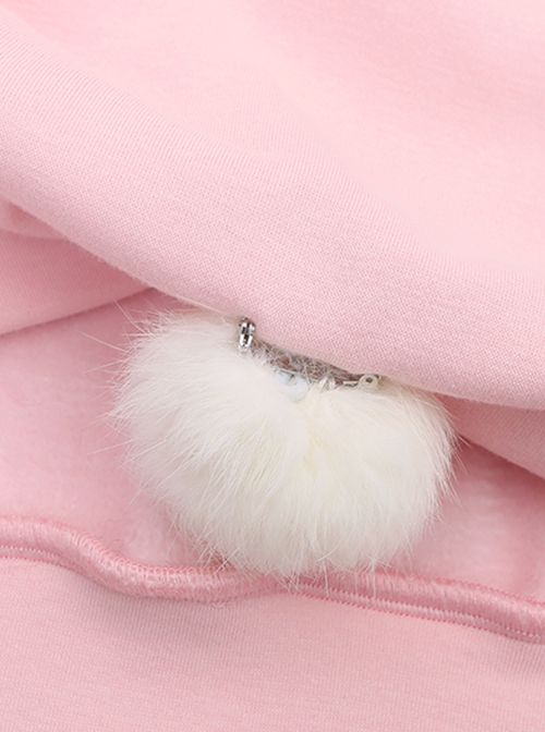 Girly Jam Series Pink Love Buckle Loose Cute Ruffles Lace Bowknot Bunny Ears Little Furball Kawaii Fashion Pullover Hoodie