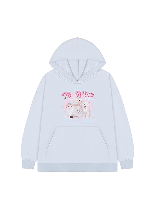 Milk Cat Planet Series Daily Commute Casual Loose Cute Cat Print Kawaii Fashion Long Sleeves Hoodie