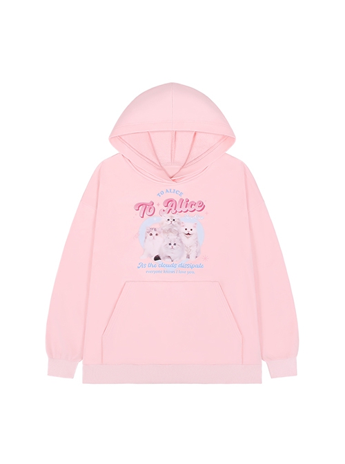 Milk Cat Planet Series Daily Commute Casual Loose Cute Cat Print Kawaii Fashion Long Sleeves Hoodie