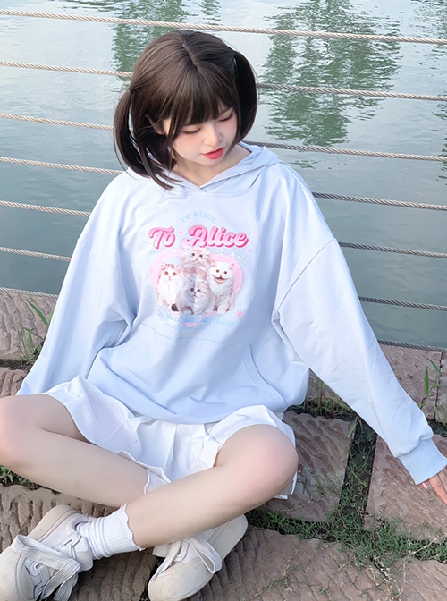 Milk Cat Planet Series Daily Commute Casual Loose Cute Cat Print Kawaii Fashion Long Sleeves Hoodie