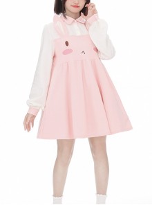 Pink Cute Daily Commute Soft Three Dimensional Rabbit Fake Two Pieces Loose High Waist Kawaii Fashion Long Sleeves Dress