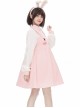 Pink Cute Daily Commute Soft Three Dimensional Rabbit Fake Two Pieces Loose High Waist Kawaii Fashion Long Sleeves Dress