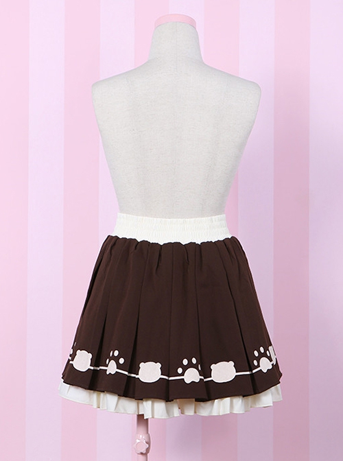 Briar Bear Spends Autumn With You Series Cute Sweet Coffee Color Bear Paw Prints Ribbon Bowknot Ruffles Kawaii Fashion Skirt