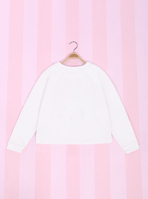 The Aggrieved Bear Series White Round Neck Cute Stereoscopic Ear Raglan Sleeve Loose Daily Kawaii Fashion Long Sleeves Sweatshirt