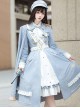 Star Ocean Fantasy Series Light Blue Elegant Military Style Cloak Classic Lolita White Belt Lace Ruffles Middle Long Dress Set