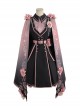 Dark Military Lolita Black Pink Color Gradient Sweet Sakura Theme Stereoscopic Flower Epaulets Double Shoulder Cloak Set