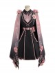 Dark Military Lolita Black Pink Color Gradient Sweet Sakura Theme Stereoscopic Flower Epaulets Double Shoulder Cloak Set