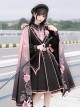 Dark Military Lolita Black Pink Color Gradient Sweet Sakura Theme Stereoscopic Flower Epaulets Double Shoulder Cloak Set