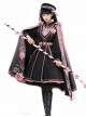Dark Military Lolita Black Pink Color Gradient Sweet Sakura Theme Stereoscopic Flower Epaulets Double Shoulder Cloak Set