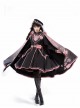 Dark Military Lolita Black Pink Color Gradient Sweet Sakura Theme Stereoscopic Flower Epaulets Double Shoulder Cloak Set