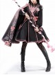 Sakura Theme Black Pink Gradient Sweet Cool Military Lolita Sweet Side Shoulder 3D Flowers Cloak Long Sleeves Dress Set