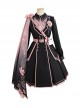Sakura Theme Black Pink Gradient Sweet Cool Military Lolita Sweet Side Shoulder 3D Flowers Cloak Long Sleeves Dress Set