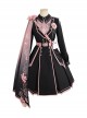 Sakura Theme Black Pink Gradient Sweet Cool Military Lolita Sweet Side Shoulder 3D Flowers Cloak Long Sleeves Dress Set
