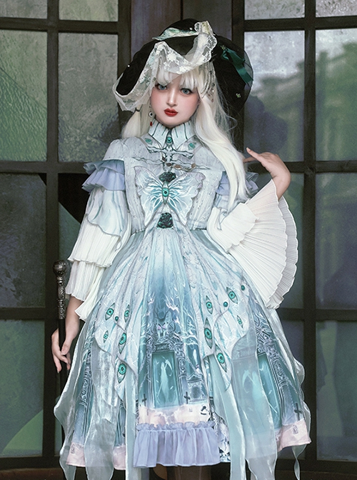 Cthulhu Mythos Azathoth Halloween Blue Eyeball Butterfly Fantasy Creatures Magic World Classic Lolita Long Sleeves Dresses Set