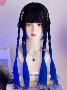 Klein Blue Fashionable Black Blue Gradient Dyed Daily Matte Sweet Cool Hot Girl Long Straight Wigs