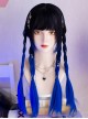 Klein Blue Fashionable Black Blue Gradient Dyed Daily Matte Sweet Cool Hot Girl Long Straight Wigs