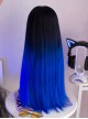 Klein Blue Fashionable Black Blue Gradient Dyed Daily Matte Sweet Cool Hot Girl Long Straight Wigs