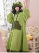 Tuantuan Series Grass Green Thickened Double-Sided Velvet Big Pocket Cute Frog Home Wear Soft Autumn Winter Kawaii Fashion Loose Hooded Nightdress OP