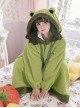 Tuantuan Series Grass Green Thickened Double-Sided Velvet Big Pocket Cute Frog Home Wear Soft Autumn Winter Kawaii Fashion Loose Hooded Nightdress OP