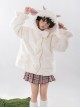 Winter Kawaii Fashion Milk White Cute Petal Lace Placket Pink Little Lamb Ears Hooded Plush Love Button Bowknot Coat