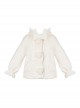 Winter Kawaii Fashion Milk White Cute Petal Lace Placket Pink Little Lamb Ears Hooded Plush Love Button Bowknot Coat