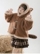 Red Panda Series Cute Daily Brown Warm Velvet Thickened Autumn Winter Warm Long Tail Sweet Lolita Hooded Coat