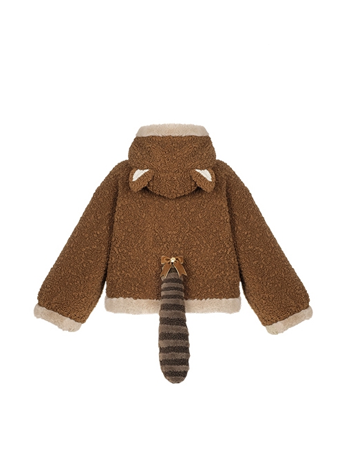 Red Panda Series Cute Daily Brown Warm Velvet Thickened Autumn Winter Warm Long Tail Sweet Lolita Hooded Coat