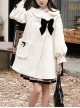 First Snow Series Asymmetrical Design Milky White Plush Petal Lapel Collar Lantern Sleeves Black Velvet Bow Loose Classic Lolita Coat