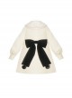 First Snow Series Asymmetrical Design Milky White Plush Petal Lapel Collar Lantern Sleeves Black Velvet Bow Loose Classic Lolita Coat