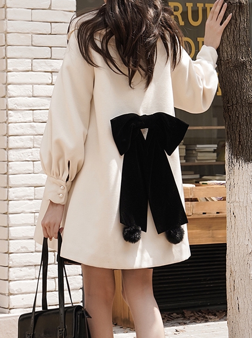 First Snow Series Classic Lolita Coat Matching Items Back Decoration Big Black Velvet Hairball Bowknot