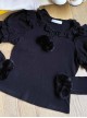 Soft Waxy Fur Ball Autumn Winter Slim Fit Ruffled Puff Sleeves Woolen Strips Long Sleeves Versatile Sweet Lolita Shirt