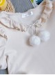 Soft Waxy Fur Ball Autumn Winter Slim Fit Ruffled Puff Sleeves Woolen Strips Long Sleeves Versatile Sweet Lolita Shirt