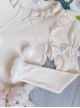 Soft Waxy Fur Ball Autumn Winter Slim Fit Ruffled Puff Sleeves Woolen Strips Long Sleeves Versatile Sweet Lolita Shirt