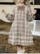 College Style Milky Coffee Color Khaki Plaid Patterned Woolen Autumn Winter Sweet Lolita Doll Collar Loose Lantern Sleeves Coat