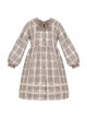 College Style Milky Coffee Color Khaki Plaid Patterned Woolen Autumn Winter Sweet Lolita Doll Collar Loose Lantern Sleeves Coat