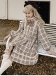 College Style Milky Coffee Color Khaki Plaid Patterned Woolen Autumn Winter Sweet Lolita Doll Collar Loose Lantern Sleeves Coat