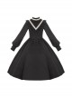 Olivia Series Black Small Stand Collar Ruffles White Round Splice V Shape Line Elegant Large Hem Gothic Lolita Lantern Long Sleeve Dress