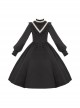 Olivia Series Black Small Stand Collar Ruffles White Round Splice V Shape Line Elegant Large Hem Gothic Lolita Lantern Long Sleeve Dress