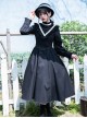 Olivia Series Black Small Stand Collar Ruffles White Round Splice V Shape Line Elegant Large Hem Gothic Lolita Lantern Long Sleeve Dress