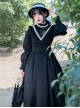 Olivia Series Black Small Stand Collar Ruffles White Round Splice V Shape Line Elegant Large Hem Gothic Lolita Lantern Long Sleeve Dress