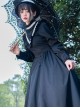 Olivia Series Black Small Stand Collar Ruffles White Round Splice V Shape Line Elegant Large Hem Gothic Lolita Lantern Long Sleeve Dress