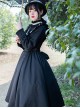 Olivia Series Black Small Stand Collar Ruffles White Round Splice V Shape Line Elegant Large Hem Gothic Lolita Lantern Long Sleeve Dress