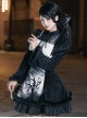 Sleep Talk Series Chinese Style Black White Ink Orchid Print Chinese Knot Pleated Waist Long Puff Sleeves Short Cheongsam Gothic Lolita Dress