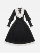 Silent Poem Series Black Nun Autumn Winter White Ruffles Lace Classic Retro Gothic Style Lamb Leg Sleeves Dress